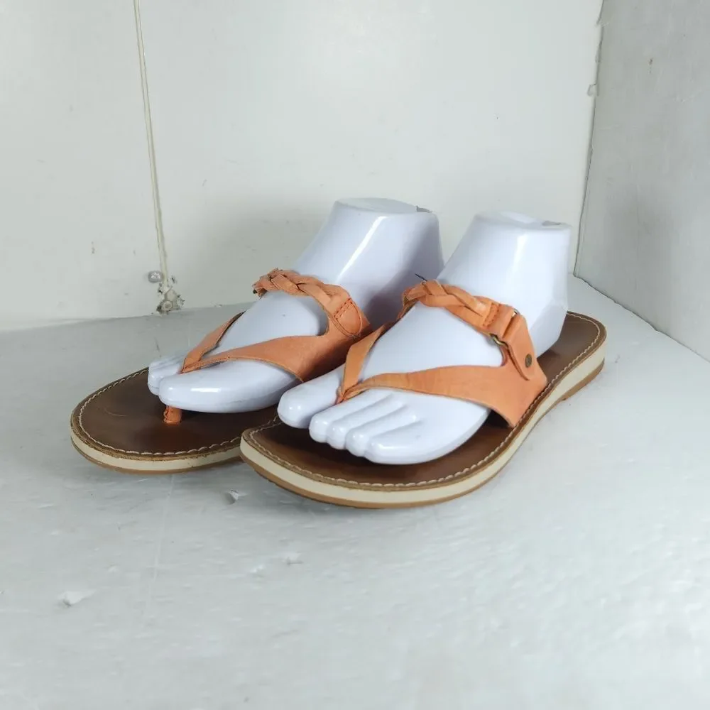 OLUKAI Women's Kahikolu US10 Corral Leather Braided Flip Flops Thong Sandals